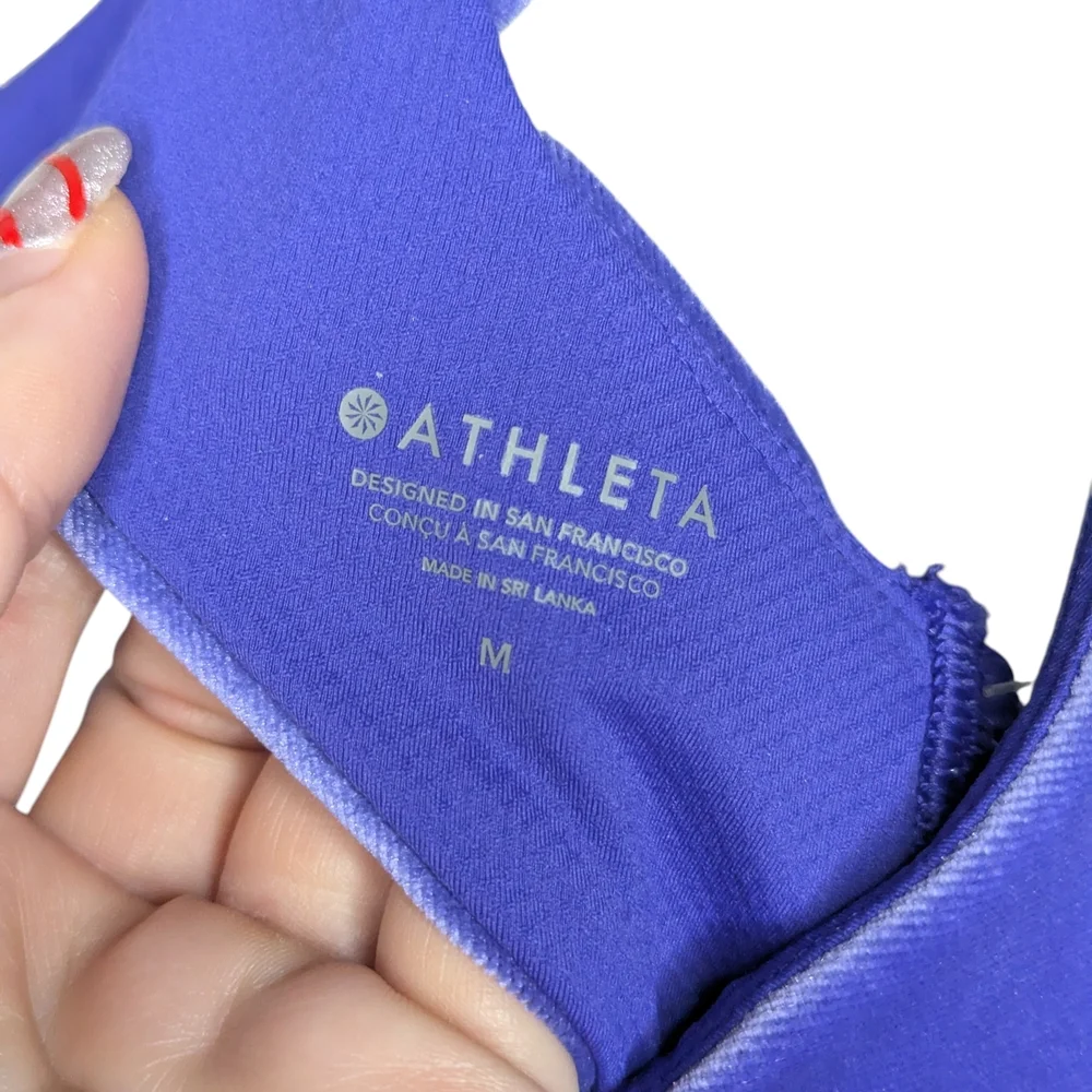 Athleta Sports Bra Medium A-C Cup Purple Blue Velvet Cut Out Crop Light Impact